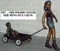 Girl Pulling Wagon bronze sculpture